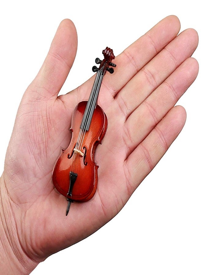 Dselvgvu Wooden Miniature Cello with Stand, Bow and Case Mini Musical Instrument Cello Replica Collectible Figurines Dollhouse Accessories Model Home Decoration Display Ornament (3.94"x1.38"x0.43") - Image 2